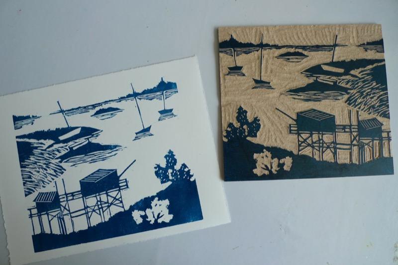 Réaliser une gravure sur bois (xylogravure) : Cabanes de pêcheurs